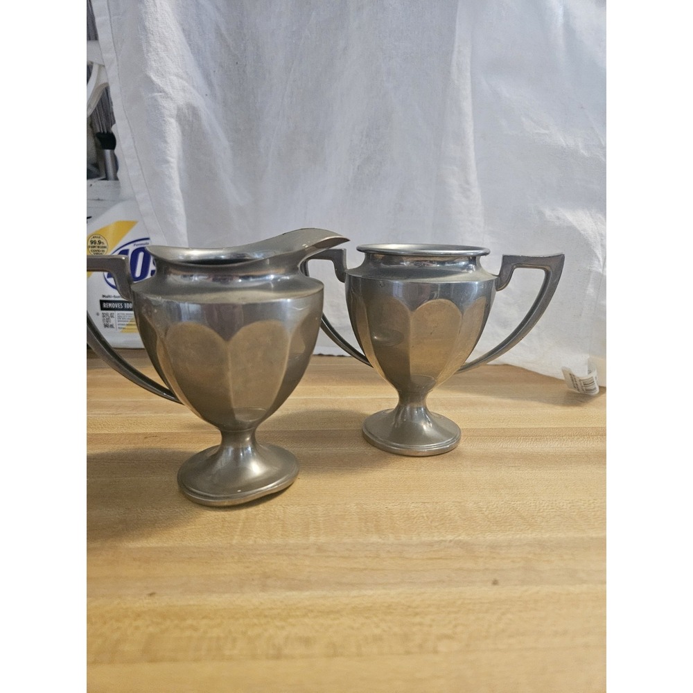 Antique General Electric Pewter‎ Creamer And Sugar Bowl